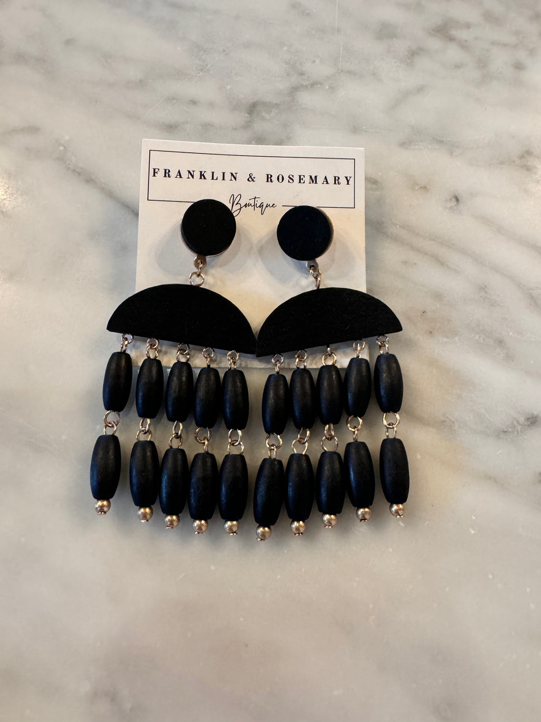 Black Wood Tassel Earrings