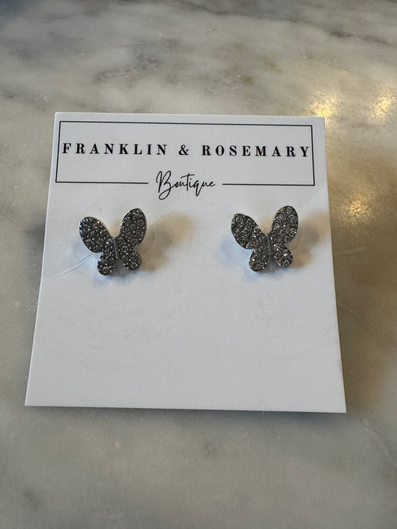 Silver Sparkle Butterfly Studs