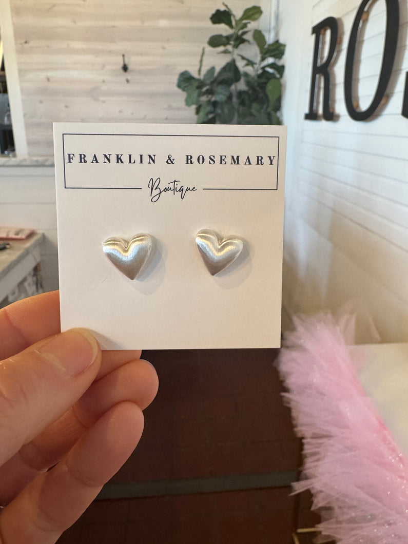 Silver Heart Studs