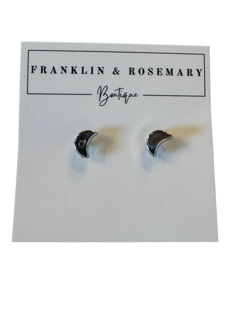 Rhodium Crescent Studs