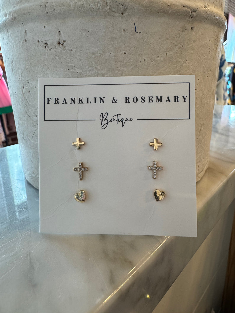 Cross & Heart Stud Set