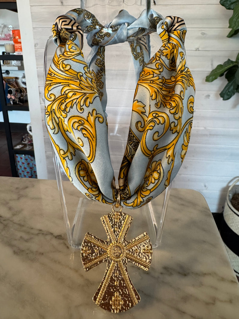 Cross Blue Scroll Bandana
