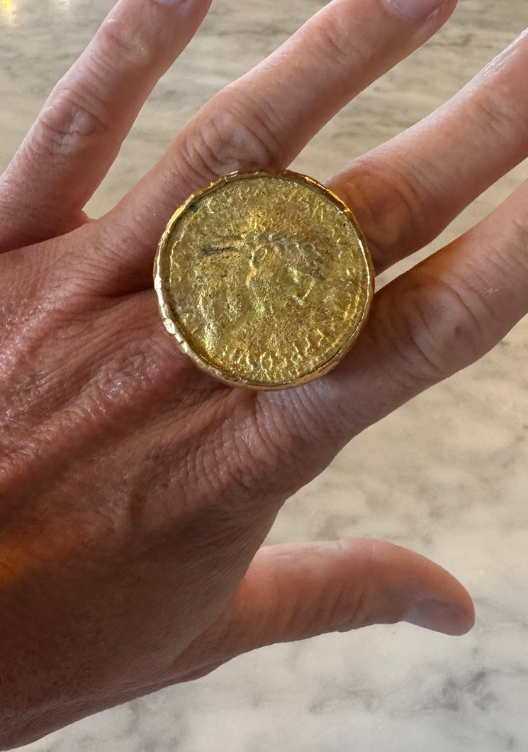 Ancient XL Coin Ring: Sz 8