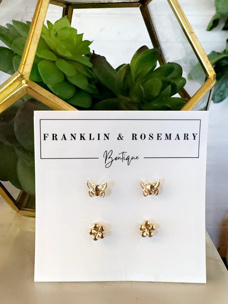 Mini Butterfly & Flower Stud Set
