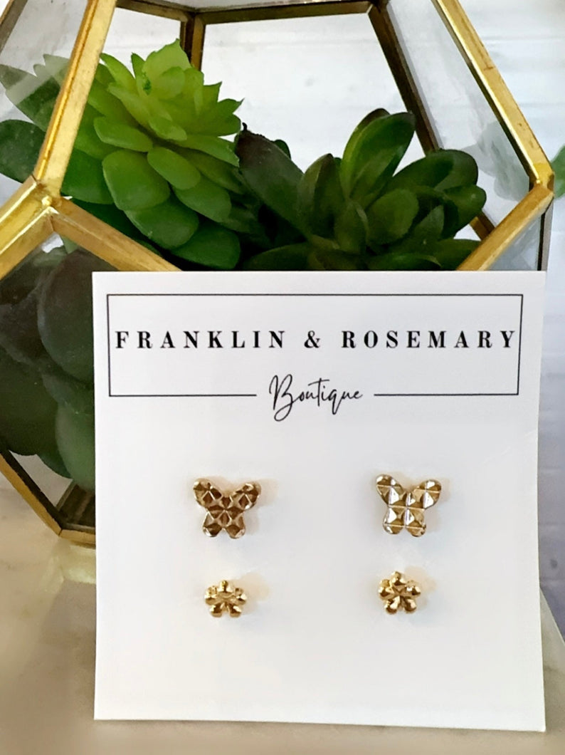 Texture Butterfly & Flower Stud Set