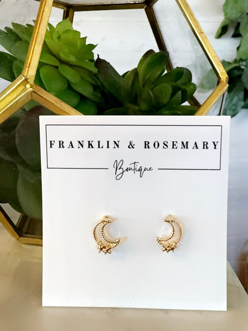 Moon With Star Accent Studs