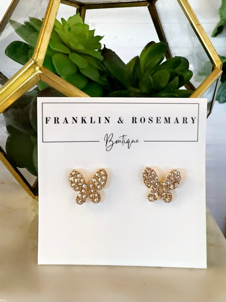 Gold Sparkle Butterfly Studs