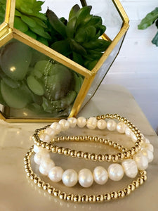 Freshwater Pearl & Gold Ball Bracelet Set