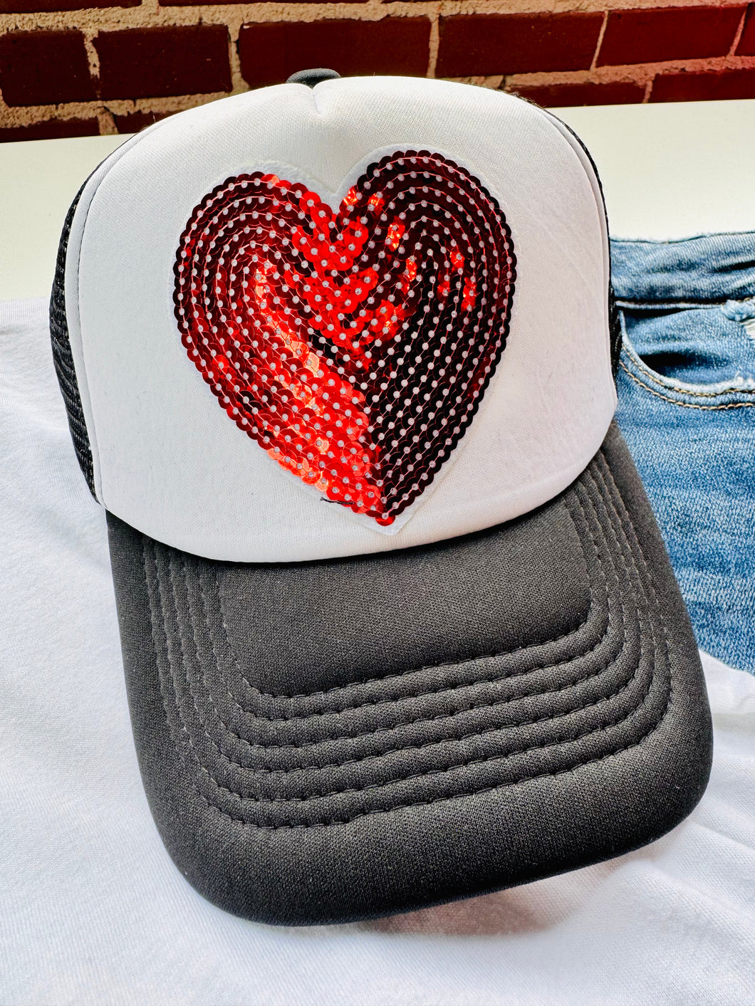 Sparkle Heart Trucker Hat: Black