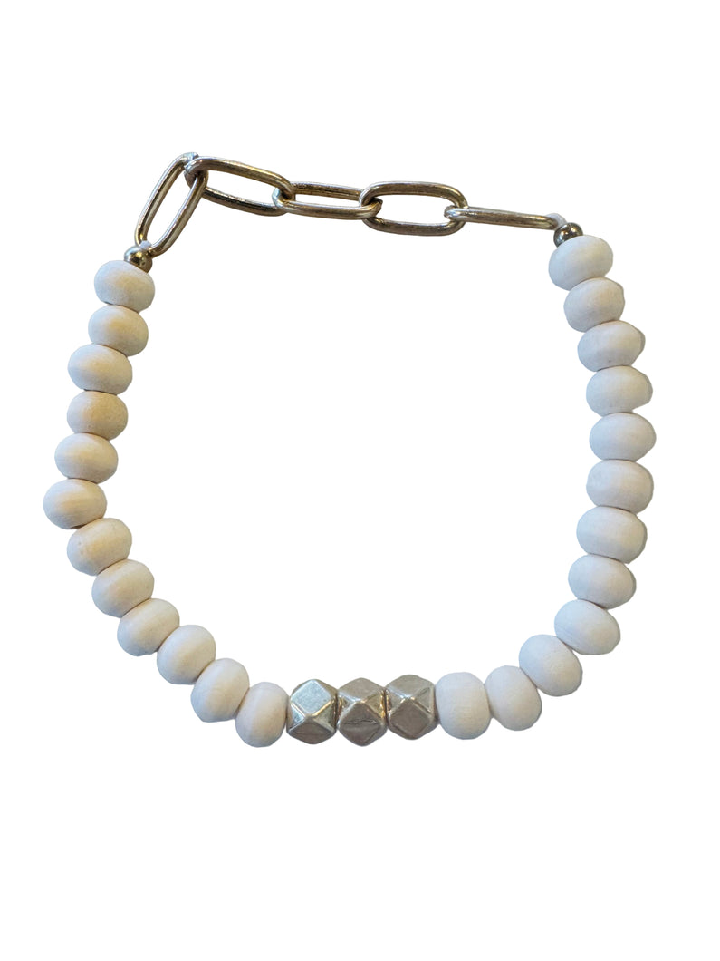 White Wood Stretch Bracelet
