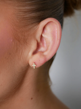 Load image into Gallery viewer, 14K CZ Cross Hypoallergenic Studs
