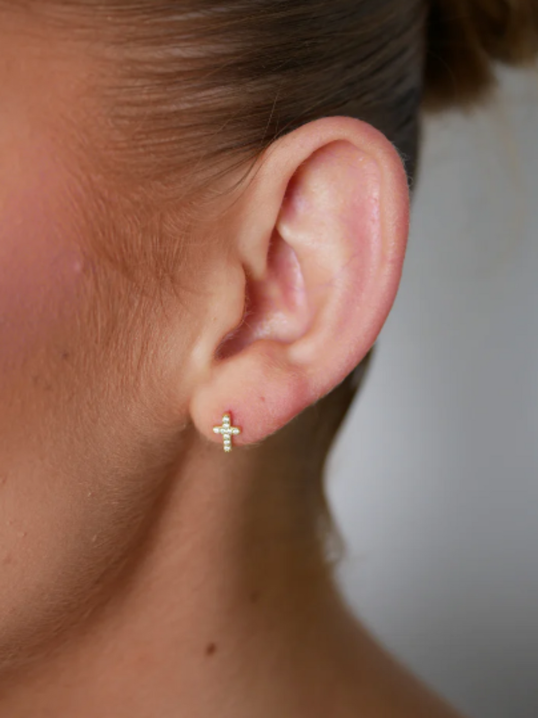 14K CZ Cross Hypoallergenic Studs