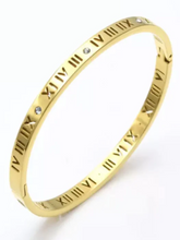 Load image into Gallery viewer, Pave&#39; Thin Roman Numeral Bangle
