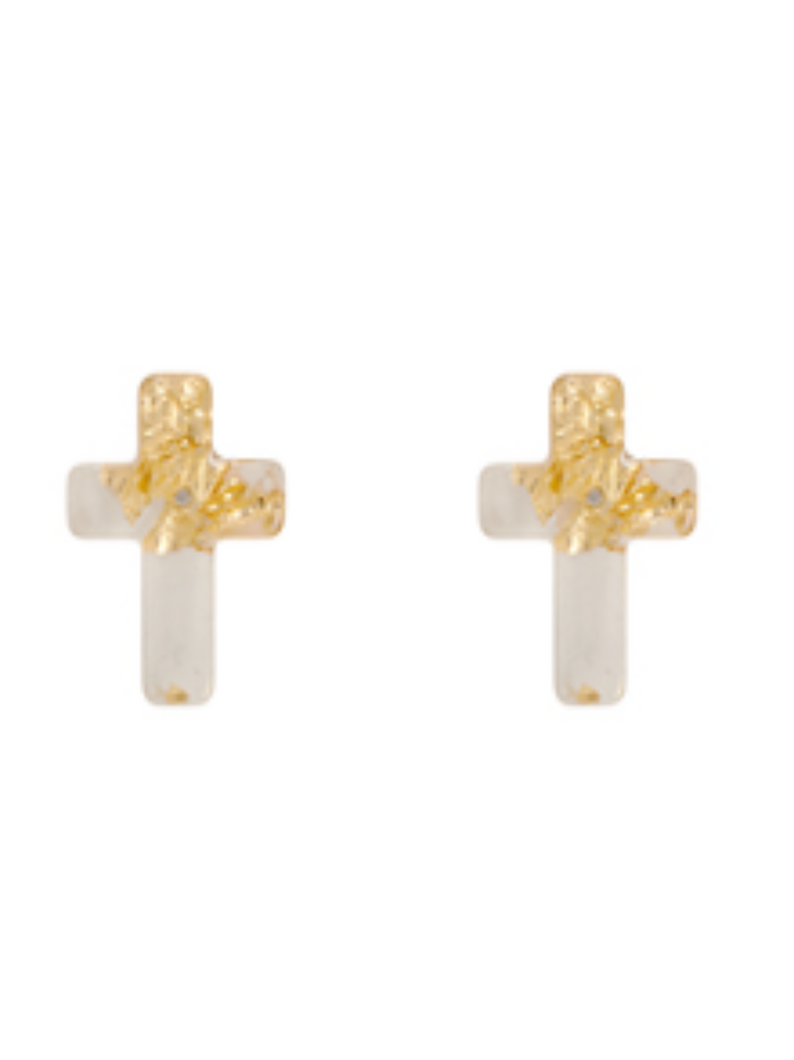 Gold Flake Cross Studs: Medium