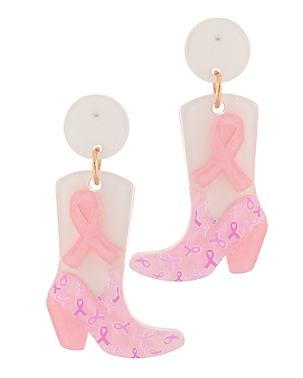 Breast Cancer Boot Earrings