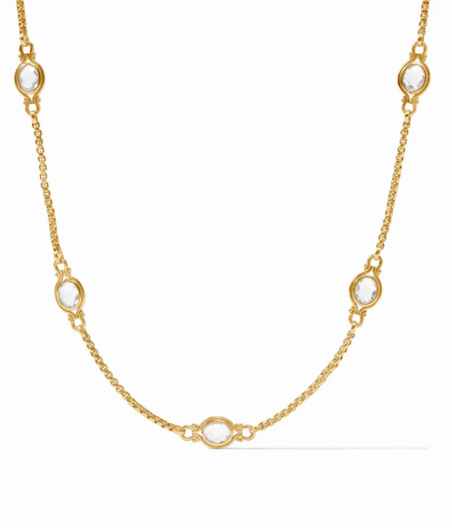 JV Saratoga Stone Station Necklace: Clear
