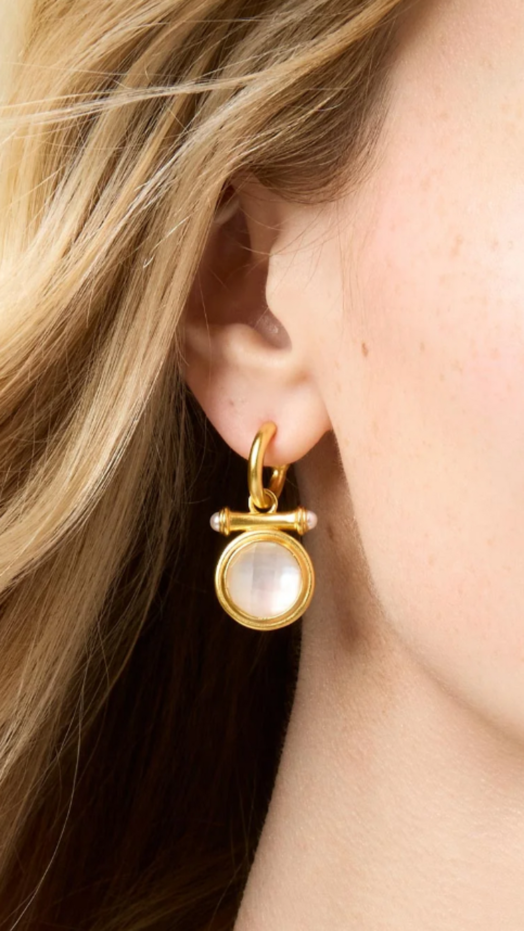 JV Bamboo Hoop & Charm Earrings: Clear