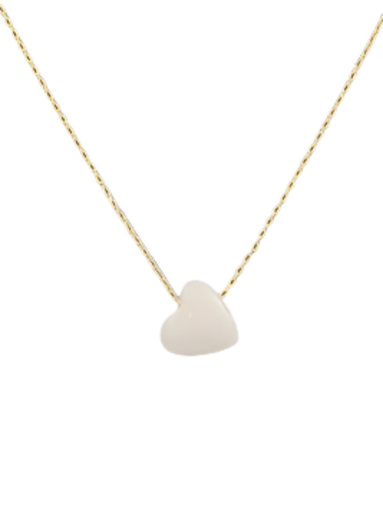 White Heart Stone Necklace