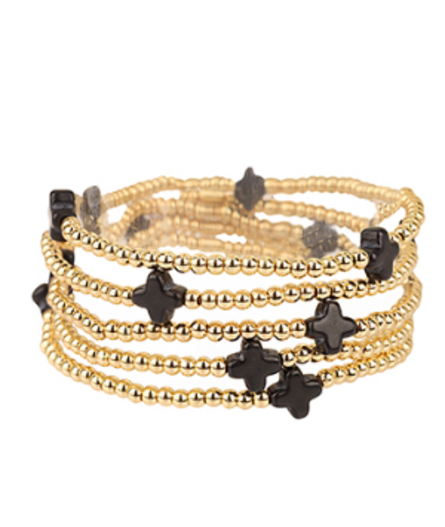 Black Cross Bracelet Stack