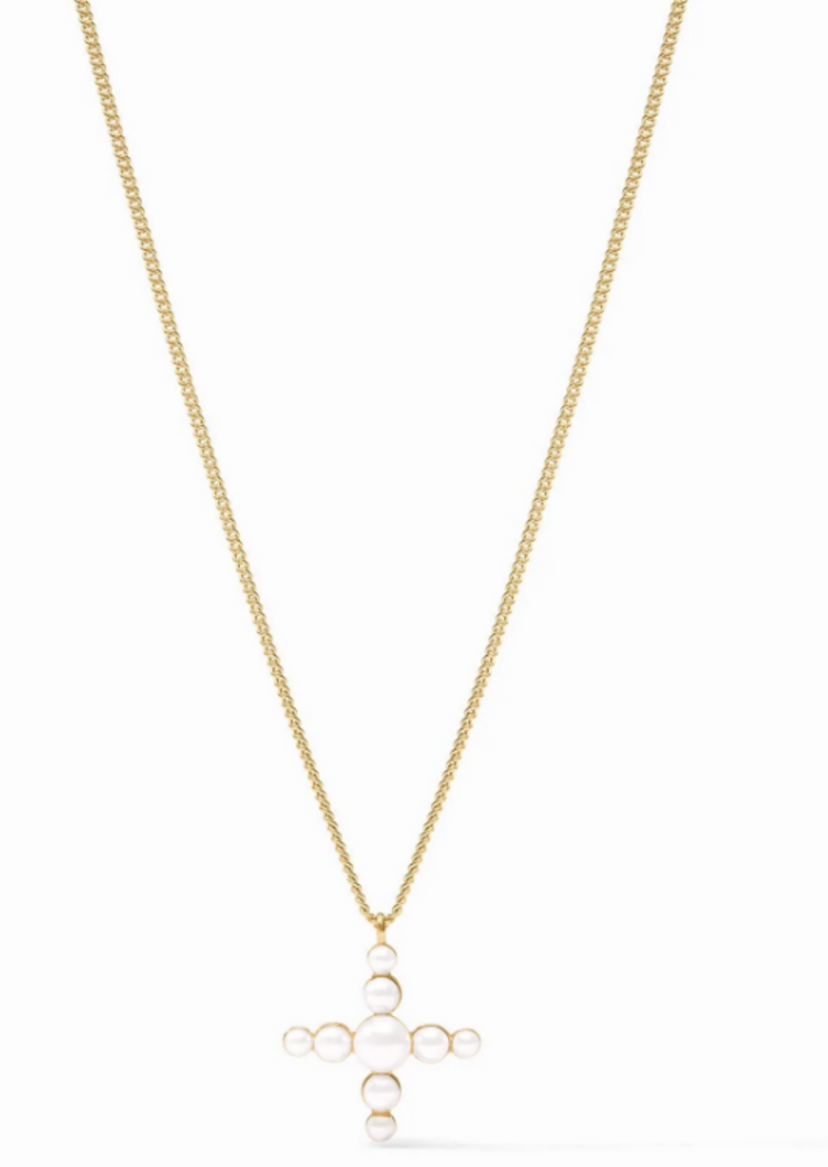 JV Gumdrop Cross Necklace: Pearl