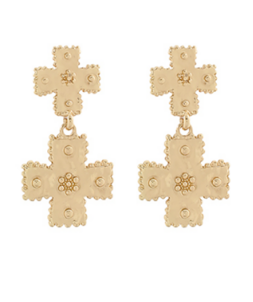 Gold Double Cross Earrigs