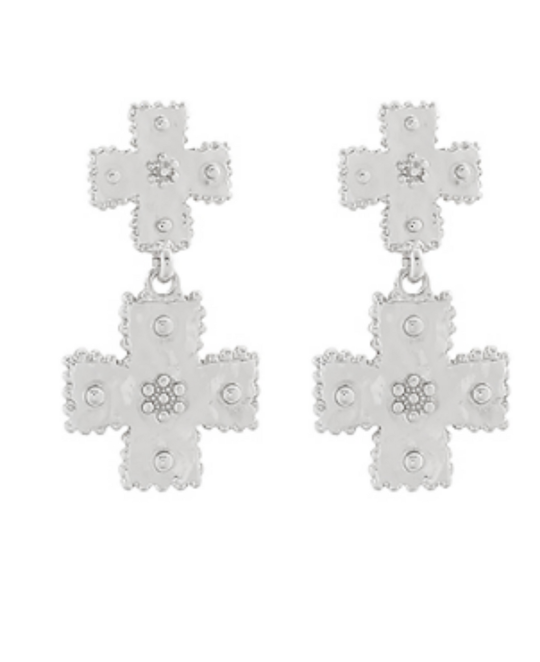 Silver Double Cross Earrings