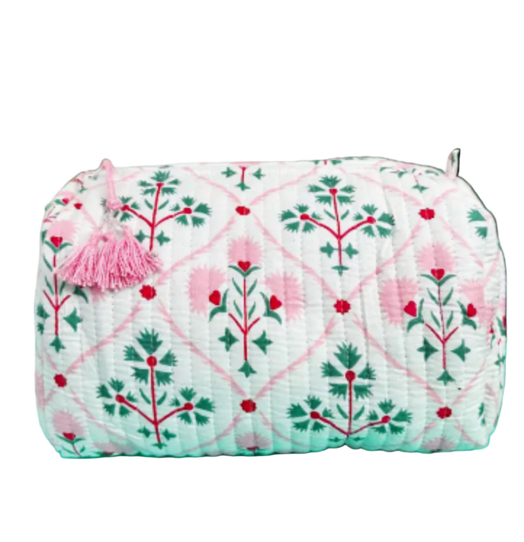 Pink Floral Makeup Bag
