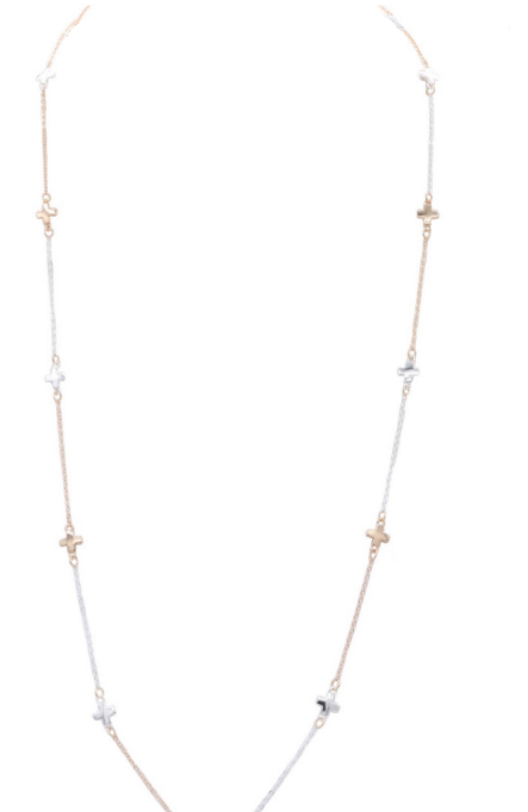 2 Tone Long Cross Necklace