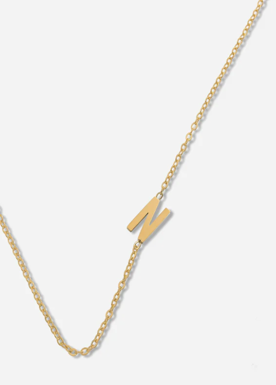 Side Letter Necklace: Gold Multi Letters